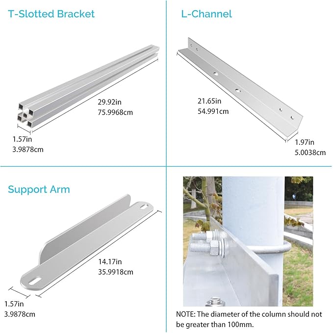 Renogy Solar Panel Side of Pole Mount for 50W/100W Solar Panel (Mount only) for Flat Surface Off-Grid Systems, and Panels Up to 100W