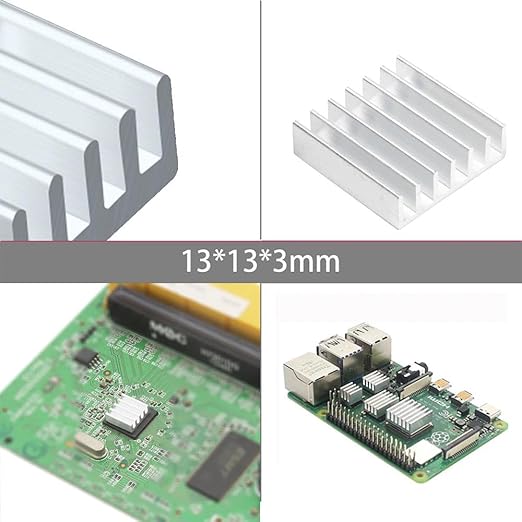 20PCS Aluminum Heat Sink with Thermal Conductive Adhesive Tape, 13×13×3mm Heatsink Cooler for Cooling VRM GPU Stepper Driver MOSFET VRam Regulators