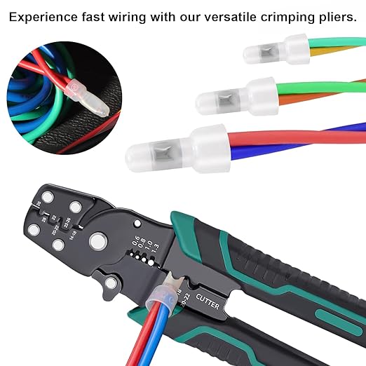 smseace 580 Pcs Closed End Crimp Connector with Crimping Tool - Closed End Crimp Caps Terminal for 22-16 AWG, 16-14 AWG, 12-10 AWG - Ideal for Automotive, Audio, and Electrical Applications