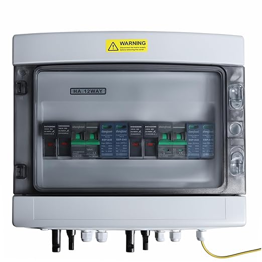 2 String Solar PV Combiner Box 2 in 2 Out IP65 DC500V 32A Circuit Breaker Surge Protector PV Fuse Solar Disconnect Switch Outdoor Waterproof Solar Panels System