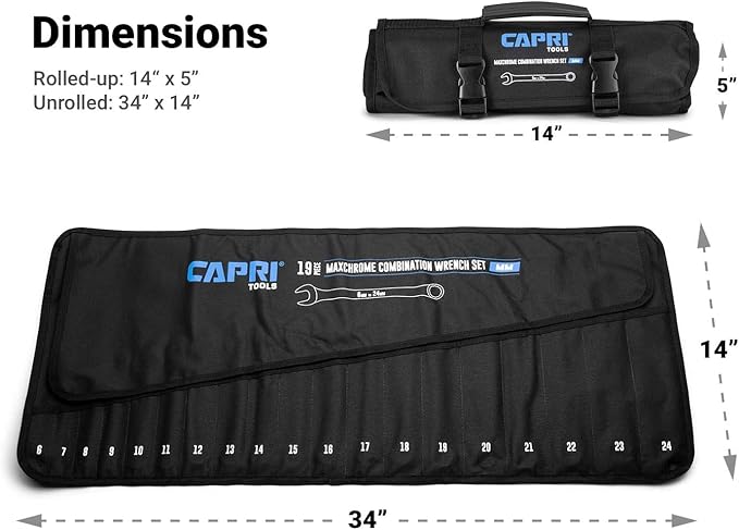 Capri Tools Wrench Roll Up Pouch Standard Pockets