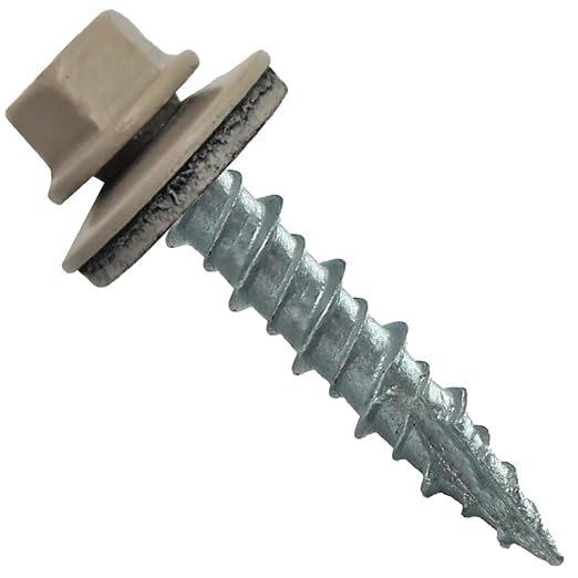 Metal Roofing Screws: (250) 10 x 1 Surrey Beige Hex Head Sheet Metal Roof Screw. Self Starting Metal to Wood siding Screws. EPDM Washer. Colored Head