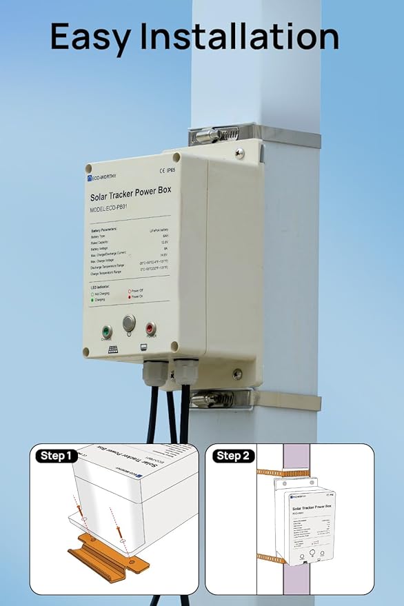 ECO-WORTHY Power Box for Solar Tracker System IP65 Waterproof: 10W Monocrystalline Solar Panel + 6AH 12V LiFePO4 Battery with 3000+ Cycles and BMS Protection Plug and Play for Garden and Outdoor