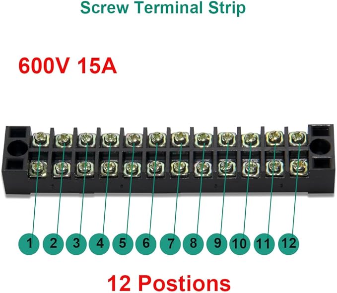 MILAPEAK 10pcs (5 Sets) 12 Positions Dual Row 600V 15A Screw Terminal Strip Blocks with Cover + 400V 15A 12 Positions Pre-Insulated Terminals Barrier Strip (Black & Red)