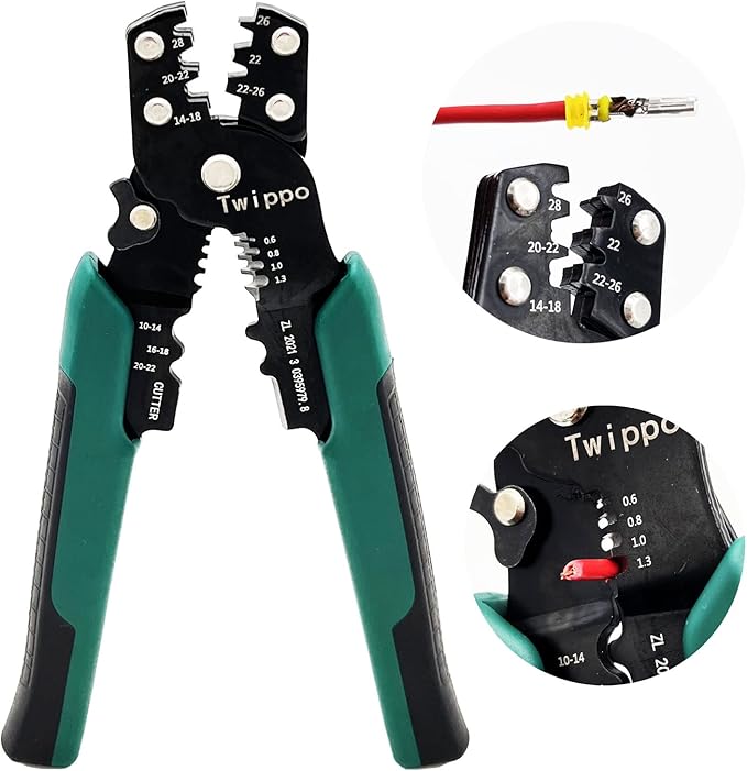 Crimping Tool, Wire Crimper Tool with Stripper Cutter, Crimping Pliers for Open Barrel Terminals and Heat Shrink Connectors, Crimping for 26-10 AWG, Stripping for 22-16 AWG