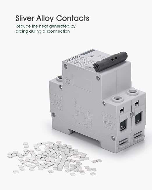 AC Miniature Circuit Breaker, 63 Amp 120V/240V 2 Pole DIN Rail Mount Circuit Breaker, Thermal Magnetic Trip, Solar AC Disconnect Switch MCB C63