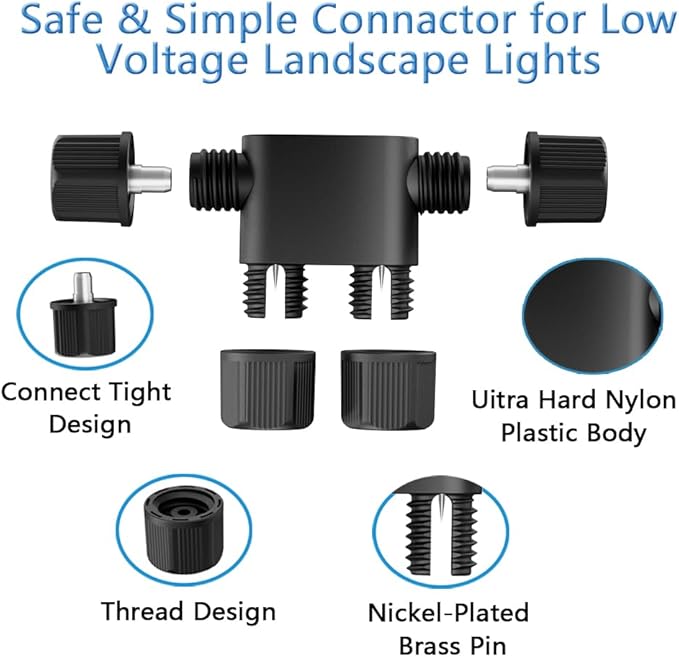 NETEHA 6 Pack Low Voltage Wire Connectors, 12-20 Gauge Landscape Light Cable Connector for Landscape Lighting, Garden Pathway Lights, Outdoor LED Lights