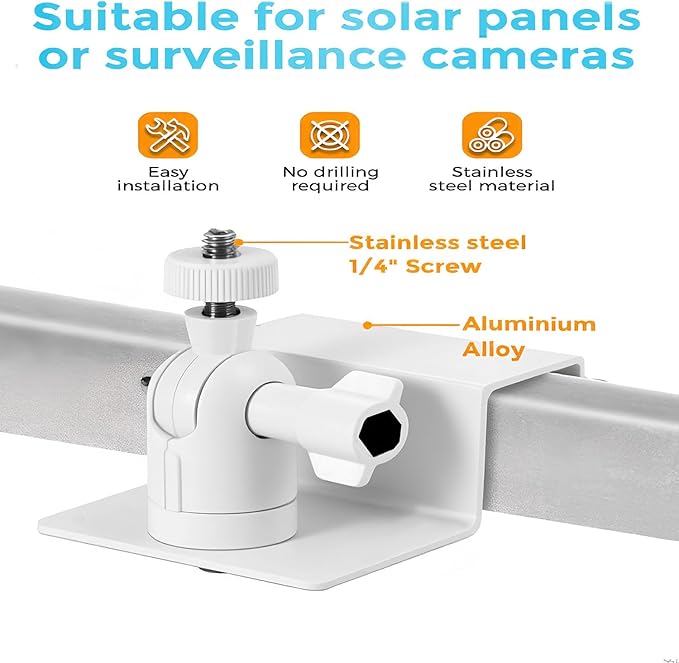 2Pack Adjustable Gutter Mount for Ring Solar Panel,eufy Security SoloCam S220/C210,eufyCam 2C/2C Pro,3/S330,2/2 Pro,3C/S300,360°Adjustable Bracket with 1/4 Screw Thread,No Drilling Mounting