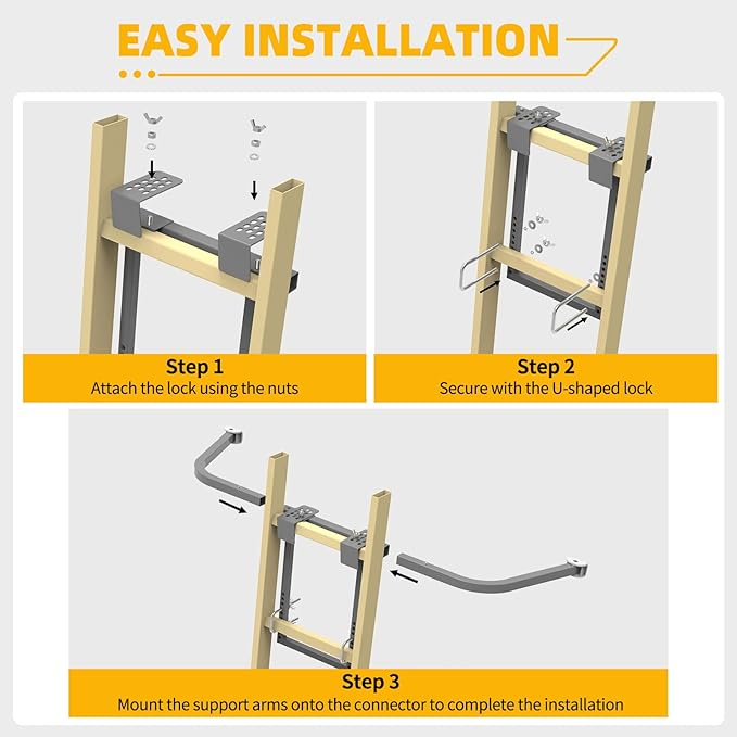 Ladder Stabilizer,Heavy Duty Steel Extension Ladder Stabilizer for Roof Gutter and Wall with Anti-Slip Rubber Feet,Ladder Standoff with Wing Span/Wall Extension Accessory(Silver Gray)