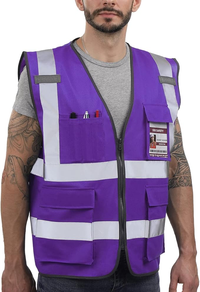 Dib Safety Reflective Vest ANSI Class 2, High Visibility Vest with Pockets and Zipper, Construction Work, Hi Vis