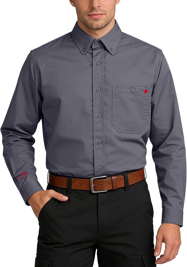 WORKWEYA FR Welding Shirts 7.5oz Cotton Button Down Flame Resistant Shirt for Men