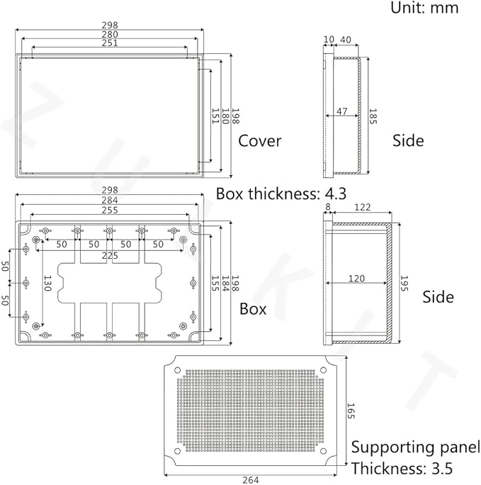 Zulkit Junction Box ABS Plastic Dustproof Waterproof IP65 Electrical Boxes Hinged Shell Outdoor Universal Project Enclosure Grey Clear Transparent Cover (11.8" x 7.9" x 7.1")