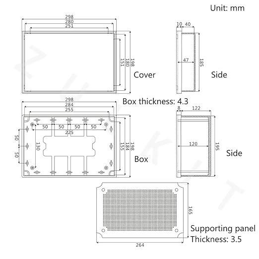 Zulkit Junction Box ABS Plastic Waterproof IP65 Electrical Boxes Hinged Shell Outdoor Universal Project Enclosure with Mounting Plate and Wall Brackets Grey 11.8 x 7.9 x 7.1 Inch