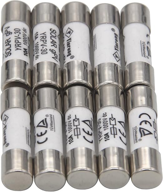 ZOOKOTO 2 Pcs 10x38mm 1000V DC Solar PV Photovoltaic Fuse 25A in line Fuse 25A UL:1000V DC In20A/40.3kA