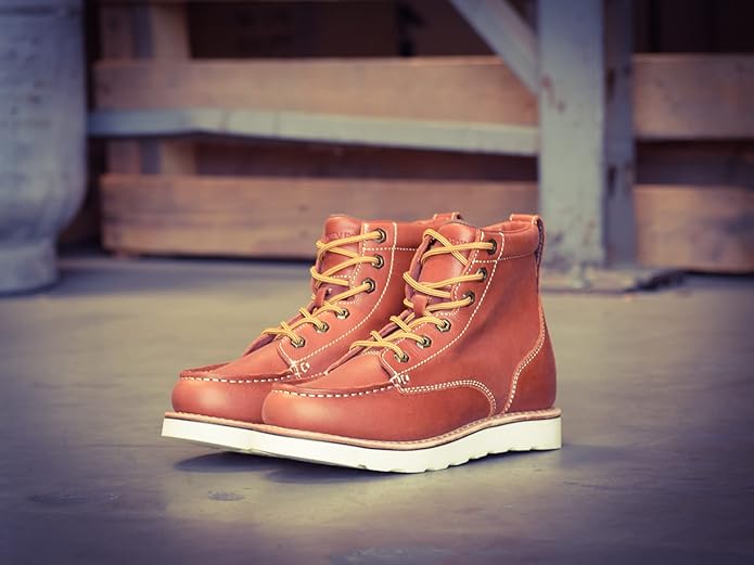 Golden Fox Work Boots 6" Men's Moc Toe Wedge Comfortable Boot for Construction