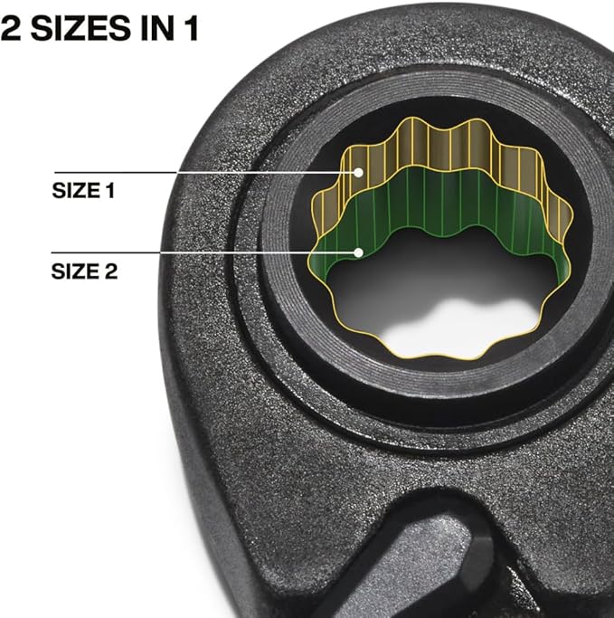KLEIN TOOLS 68214 4-in-1 Reversible Ratchet Wrench, Box Wrench, SAE Hex Sizes 1/4, 5/16, 3/8, and 7/16-Inch, 90-Tooth Ratchet, Pass-Through Design