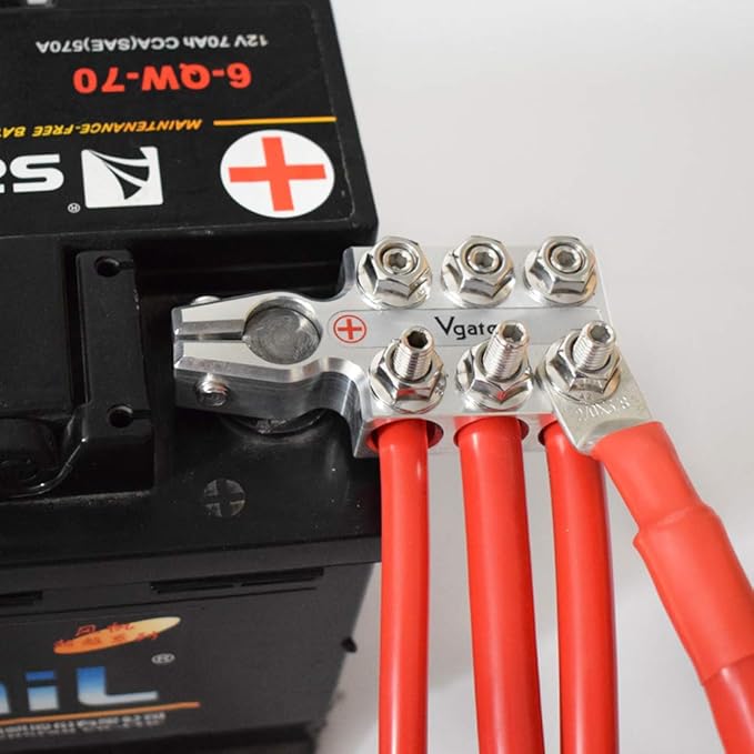 Vgate Lead Acid Battery Terminal Clamps, 8AWG up to 4/0(XL) AWG Gauge, 12-Way Connectors, Positive and Negative (+/-)(Pair) for SAE/DIN/EN Tapered Top Post