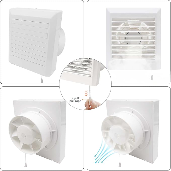 8 x 9.25 Inch Bathroom Exhaust Fan with Shutter Panel,77 CFM 25W Ventilation Fan for Window or Wall Mount,with a pull cord switch and US power cord