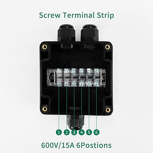ABS IP67 Waterproof Dustproof Electrical Junction Box, with 15A 600V Barrier Terminal Cable Connector, 1 in/2 Out Power Junction Box（3.26 * 3.18 * 2.2in）