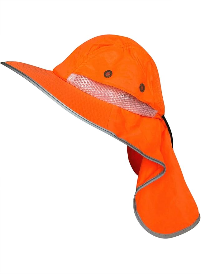 Men High Visibility Sun Hat with Neck Flap Wide Brim Boonie Hat Bucket Cap Packable Adjustable
