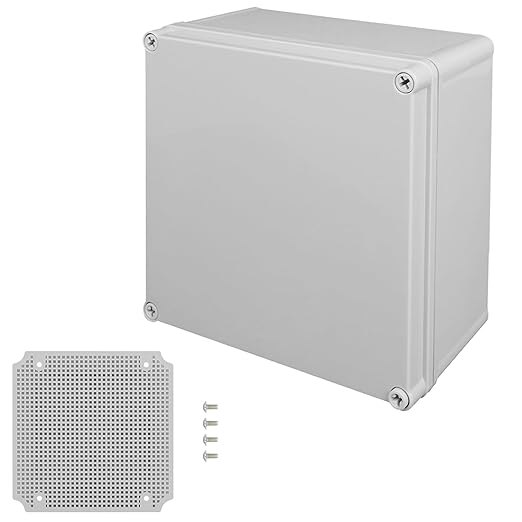 Junction Box，7.9"x 7.9"x 3.7" Outdoor Electrical Box with Mounting Plate, IP67 Dustproof Waterproof ABS Plastic Project Box, DIY Electrical Enclosure Gray (200x 200x 95 mm)