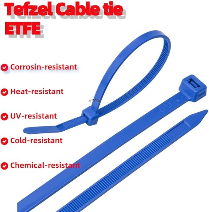 8" Tefzel Zip Tie,ETFE Cable ties,High Temp Zip Tie Blue,Chemical Resistan for Demanding Industrial Applications (Pack of 100)