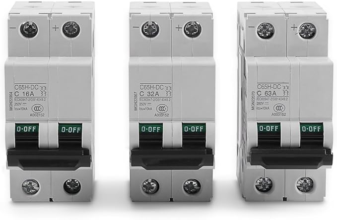 DC Miniature Circuit Breaker, Low Voltage 2 Pole 250V 16A DIN Rail Mount, DC Disconnect Switch for Solar Panels Grid DC System (16A)
