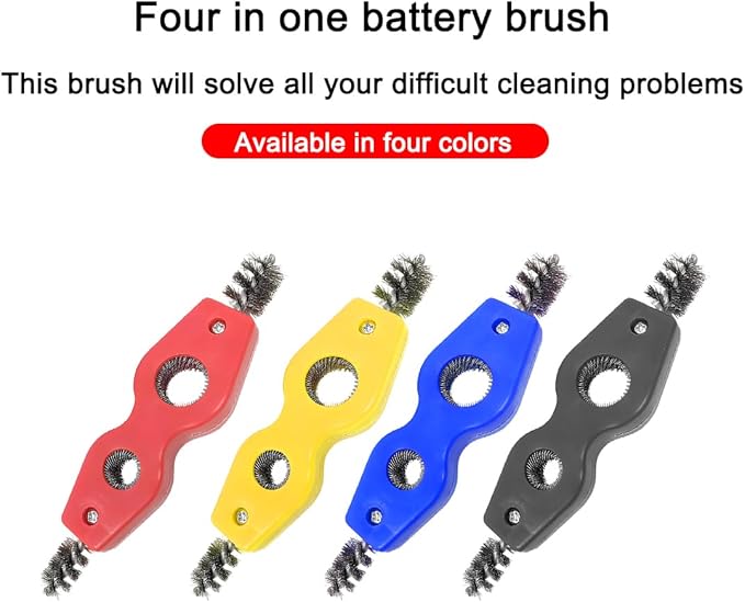 BELOMI 2PCS Car Battery Terminal Cleaning Brush, 4 in 1 Rustproof Battery Cleaner Tool with Steel Wire, Auto Universal Interior and Exterior Battery Terminals Machine Parts（Red）