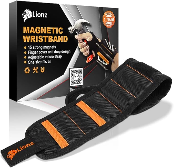 Lionz Magnetic Wristband with Thumb Loop - Perfect Stocking Stuffers Tool Belt Wrist Magnet for Holding Screws, Nails and Drill Bits - Powerful Wrist Magnetic Screw Holder for Men, Women, Carpenter