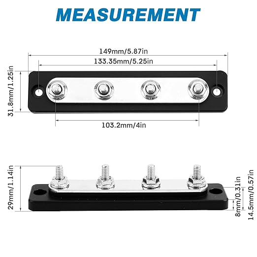 GLOSO Common Bus Bar 3/8” Power Distribution Block Marine Busbar Battery Terminal Distribution Block 150 Amp Rating 4P