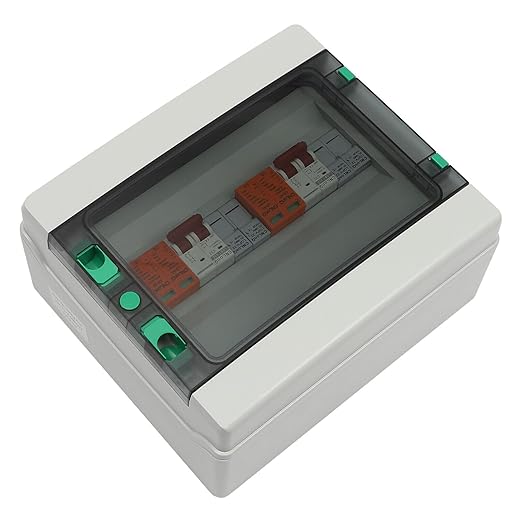 PV Combiner Box, 2 String Solar Combiner Box with 32A Current Fuse, Surge Protective Device Air Circuit Breaker for On/Off Grid Solar Panel System