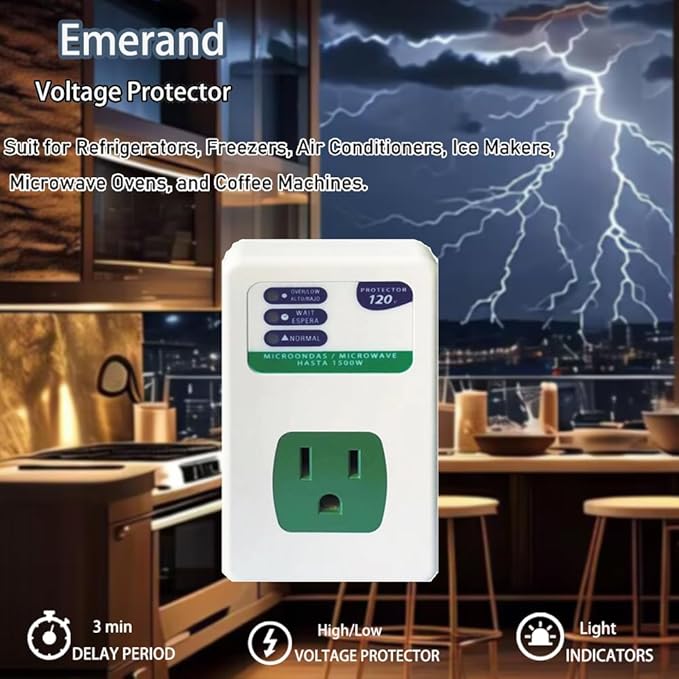 Electronic Voltage Protector(Surge Protector) Household Appliance Voltage Protection OverVoltage and UnderVoltage Protection Socket Surge Protector for Refrigerator E39-120V