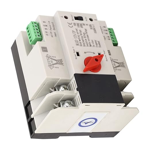AC110V 100A Power Automatic Transfer Switch, 50/60Hz 35mm Rail Mounting, 2P 100A Mini ATS Solar Auto Dual Power SwitchGenerator Transfer with Self Throwing and Self Returning for Rv, Power