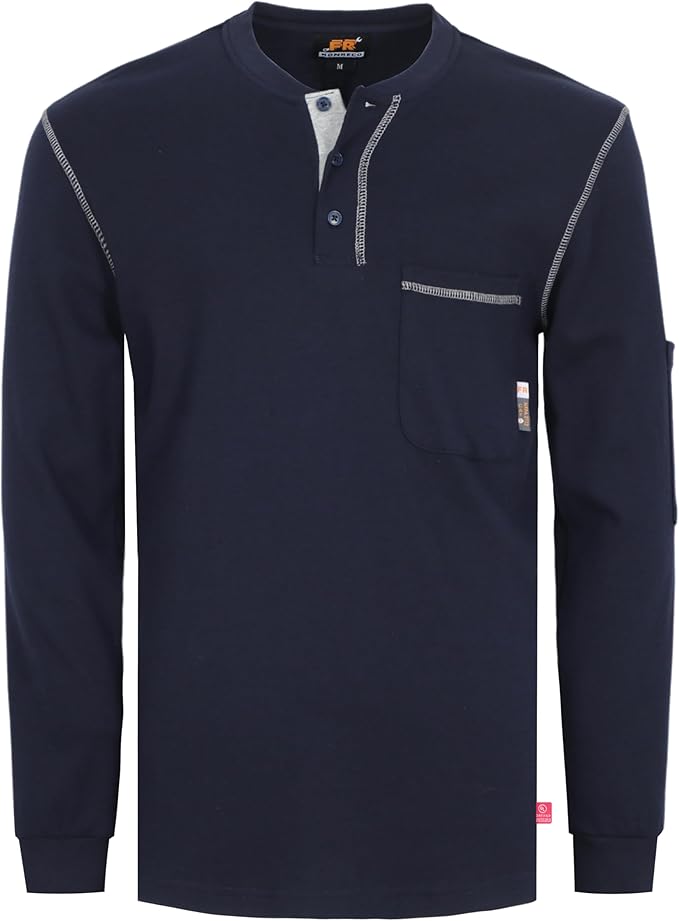 KONRECO FR Shirts for Men Long Sleeve 7oz Cotton Flame Resistant/Fire Retardant CAT2 Henley Shirt