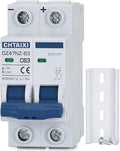 DC Miniature Circuit Breaker, 2 Pole 600V 63 Amp Isolator for Solar PV System, Thermal Magnetic Trip, DIN Rail Mount DC Disconnect Switch C63