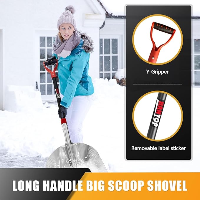Aluminium Snow Shovel for Driveway Farm Scoop Shovel Large Aluminum Scoop Shovel for Snow Revoval Tool,45 inches
