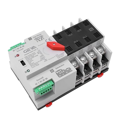 GEYA Mini ATS Automatic Transfer Switch Electrical Selector Switches Dual Power Switch 4Pole 63A 220V 50/60Hz Grid to AC Generator (Black)