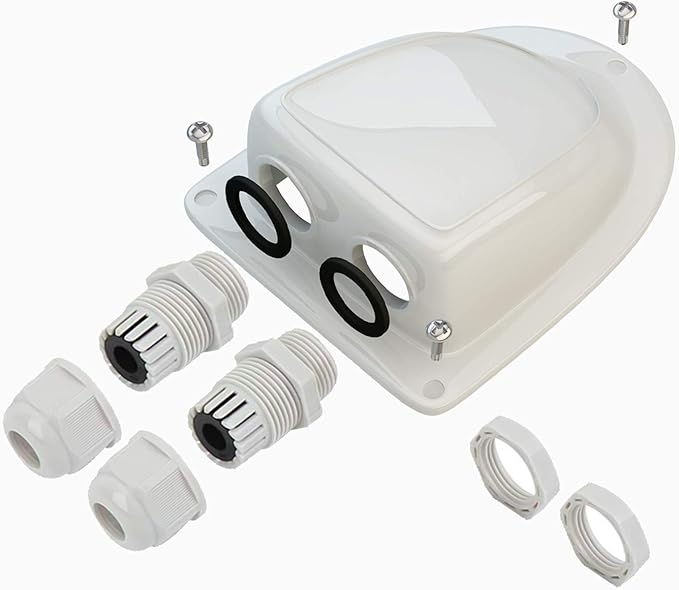 Haoguo ABS Solar Double Cable Entry Gland for All Cable Types 2mm² to 6mm² for Solar Project on RV Camper Van Travel Trailer Boat Cabin-White