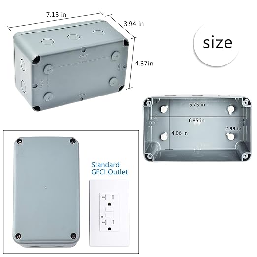 Nineleaf Waterproof Electrical Box,1PK Plastic Junction Box,IP66 External Electrical Project Enclosure Grey,7 1/8" x 4 1/2 "x 4" inch(181x111x100 mm),Fit M20*1.5mm Cable Gland for Outdoor Use