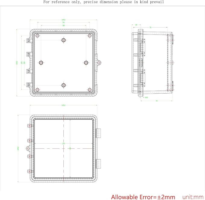 Junction Box, Hinged Black Cover IP67 Waterproof ABS Project Box with Mounting Plate Electrical Box Enclosure with Wall Bracket 5.9 x 5.9 x 3.5inch(150x150x90mm)