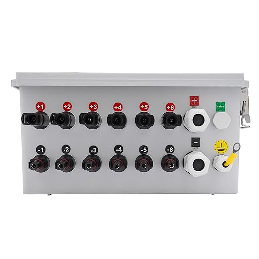 6 String Solar Combiner Box PV Combiner Box with 15A Rated Current Fuse, Surge Protective Device and 63A Air Circuit Breaker for On/Off Grid Solar Panel System (6 String)