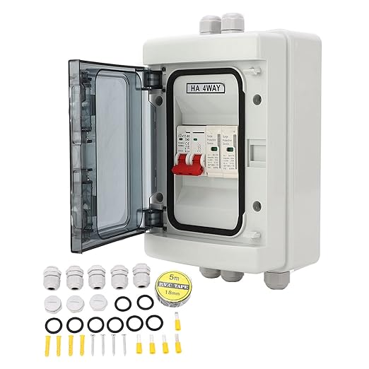 DC Solar Disconnect Switch, PV DC Miniature with IP65 Distribution Box for Solar Panels, 500V Photovoltaic Electrical Isolator Switch for Outdoor Use (40A)