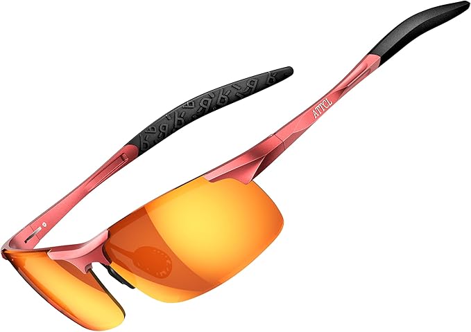 ATTCL Polarized Sunglasses Men Sports: UV Protection Anti Glare Wrap Around Lightweight Metal Driving Fishing Golf Running