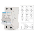 MOLLOM DC 2 Pole Miniature Circuit Breaker, 1000V 20Amp, C20 Scene Visualization Custom MCB Thermal Magnetic Trip, 6KA Breaking Capacity DC Disconnect Switch for Solar PV System