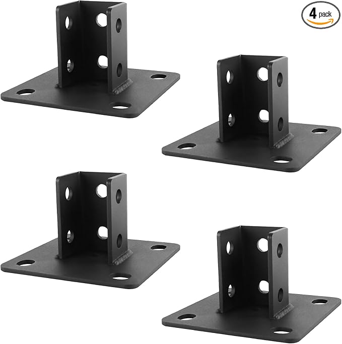4 PCS Heavy Duty Channel Post Base for 1-5/8” Strut Channel with 4 Mounting Holes,Carbon Steel Q235B Black Powder-Coated Heavy-Duty Support ,Side Orientation
