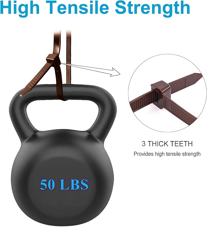 8 Inch Dark Brown Zip Ties 100 Pack, Wood Color Cable Ties UV Resistant Outdoor Use- 50lb Strength Zip Tie for Garland Gardening, PC Cable Management, Zipties Tightening Tools Sip Ties