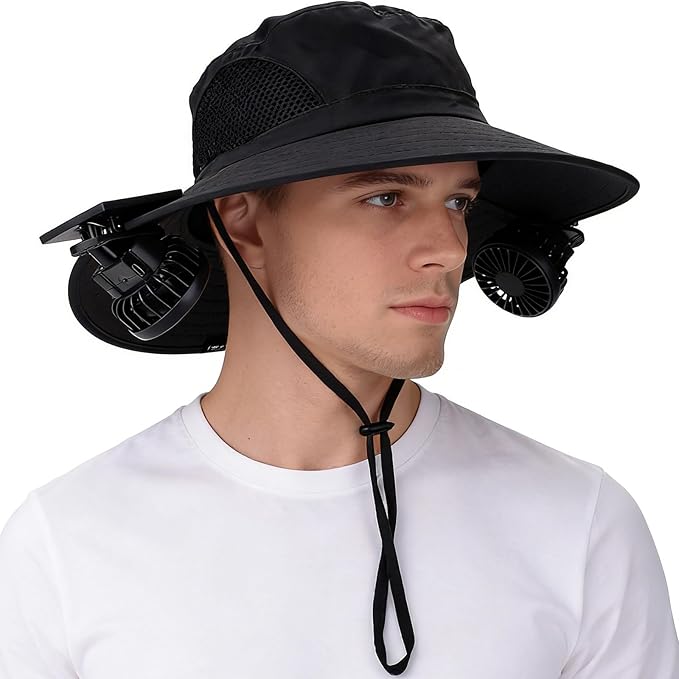 EINSKEY Solar Powered Fan Hat, UPF50+ Wide Brim Bucket Hat with Ultralight Clip-On Fans for Outdoor Hiking Fishing Gardening