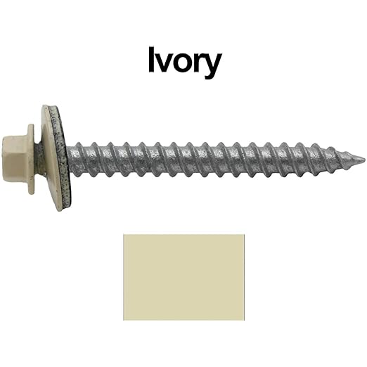 Metal ROOFING SCREWS: (250) 12 x 2 IVORY Hex ReGrip Sheet Metal Roof Screw. Sharp Point metal to wood siding screws. 5/8" EPDM washer