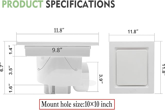 Bathroom Exhaust Fan without Light, Ceiling Mount Ventilation Fan bathroom extractor 110V bathroom fan for Kitchen 120CFM 1.2Sones (Square)