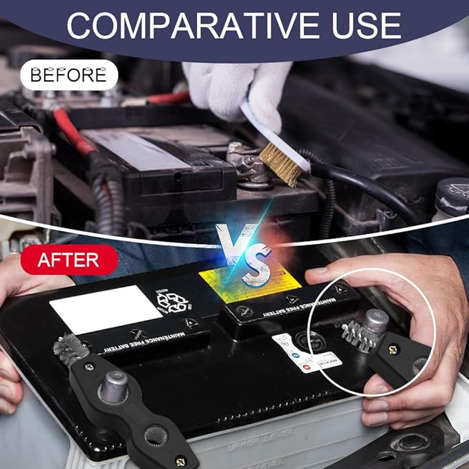 Car Battery Terminal Cleaning Brush, 4 in 1 Auto Battery Terminal Cleaning Tools, Copper Pipes Cleaner Brush Tool, Universal Battery Terminals Machine Parts Cleaning Tool (Black, 2PCS)